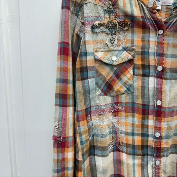 Roar flannel western wear pearl snap button down shirt women's medium - Picture 3 of 8